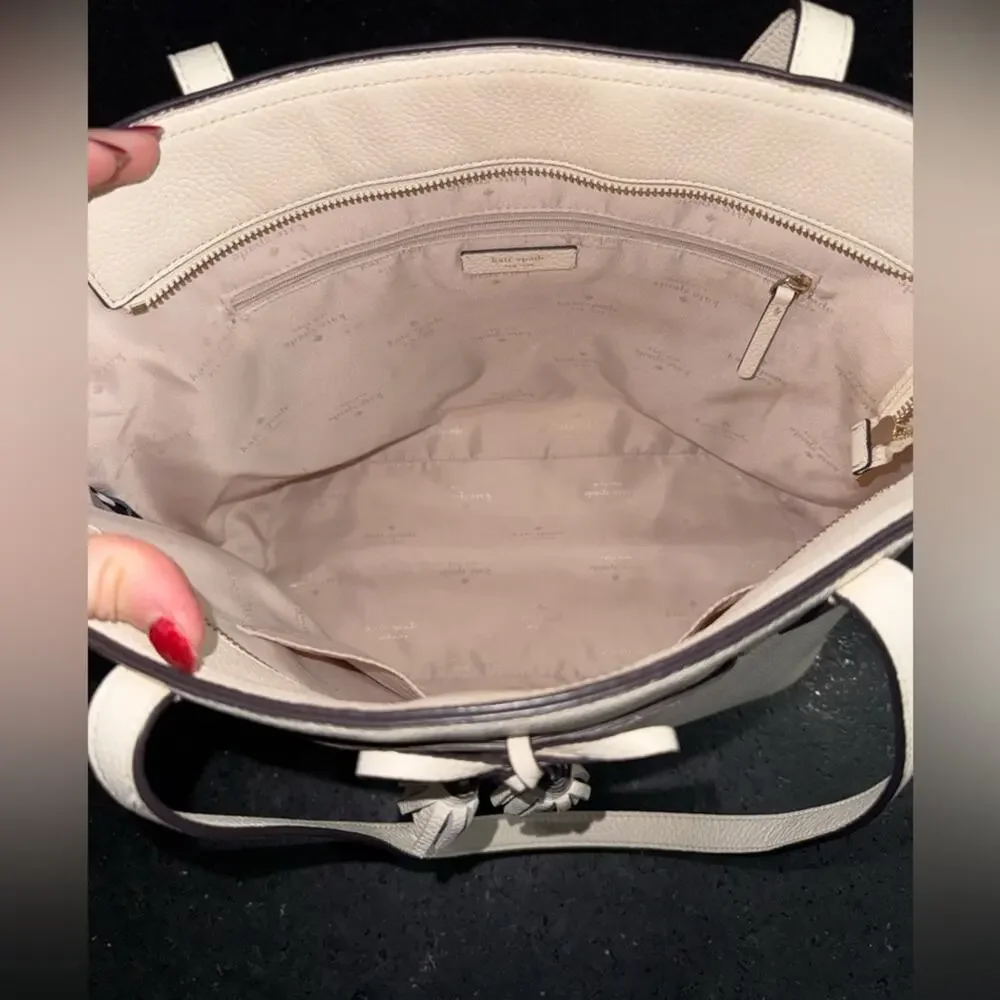 Kate Spade Hayes Ivory Pebbled Leather Double Handles Zip Tote Bag - NWT $379 - Picture 8 of 16